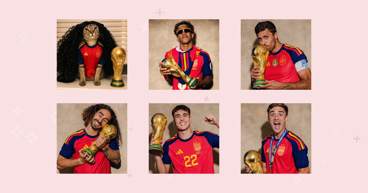 Stickers de jugadores de la selección española celebrando con expresiones de alegría y orgullo