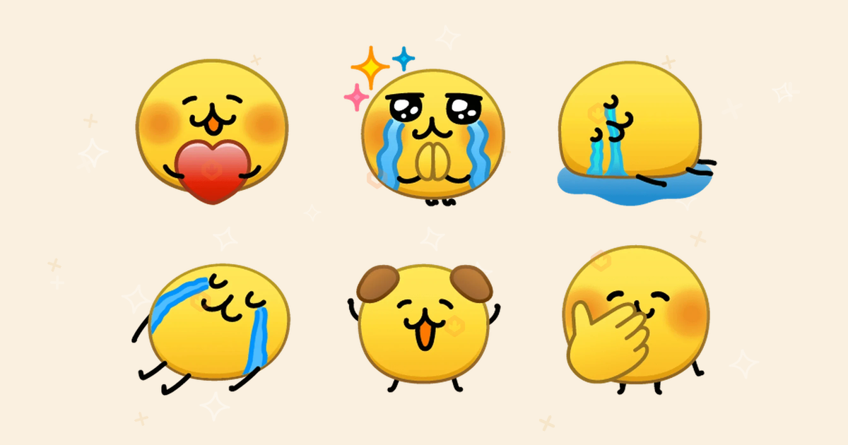 Pack de stickers de emojis amarillos kawaii con expresiones tiernas y divertidas para WhatsApp y Telegram