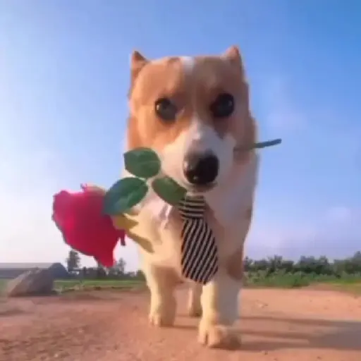 Perro con rosa